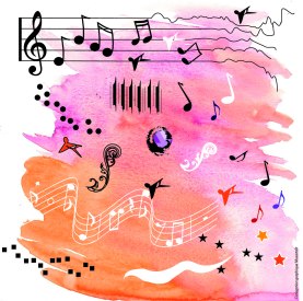 Quelques notes de musique jouaient aux crayons et à l'aquerelle - Musartdit